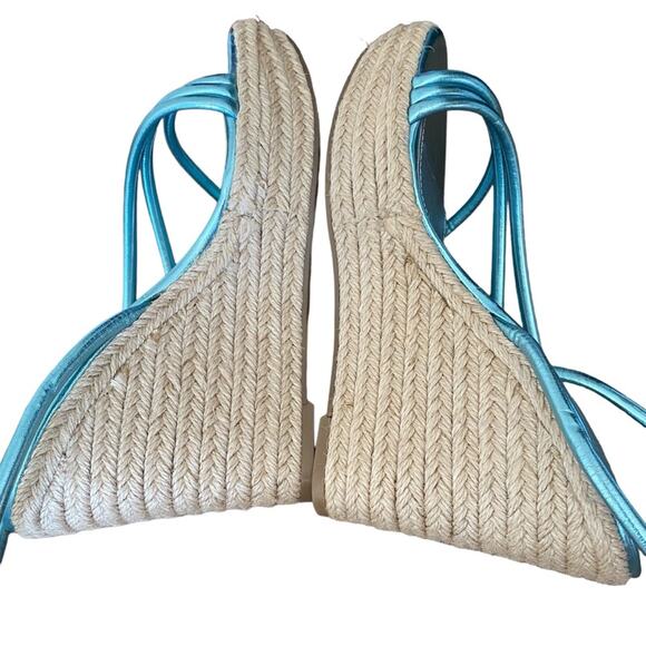 Nine West Hipsta3 Metallic Light Blue Wedge Sandals size 7.5 NWOB - Picture 10 of 12